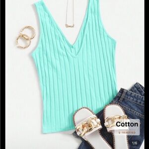 Aqua Ribbed Sleeveless Tank Top 

NWT